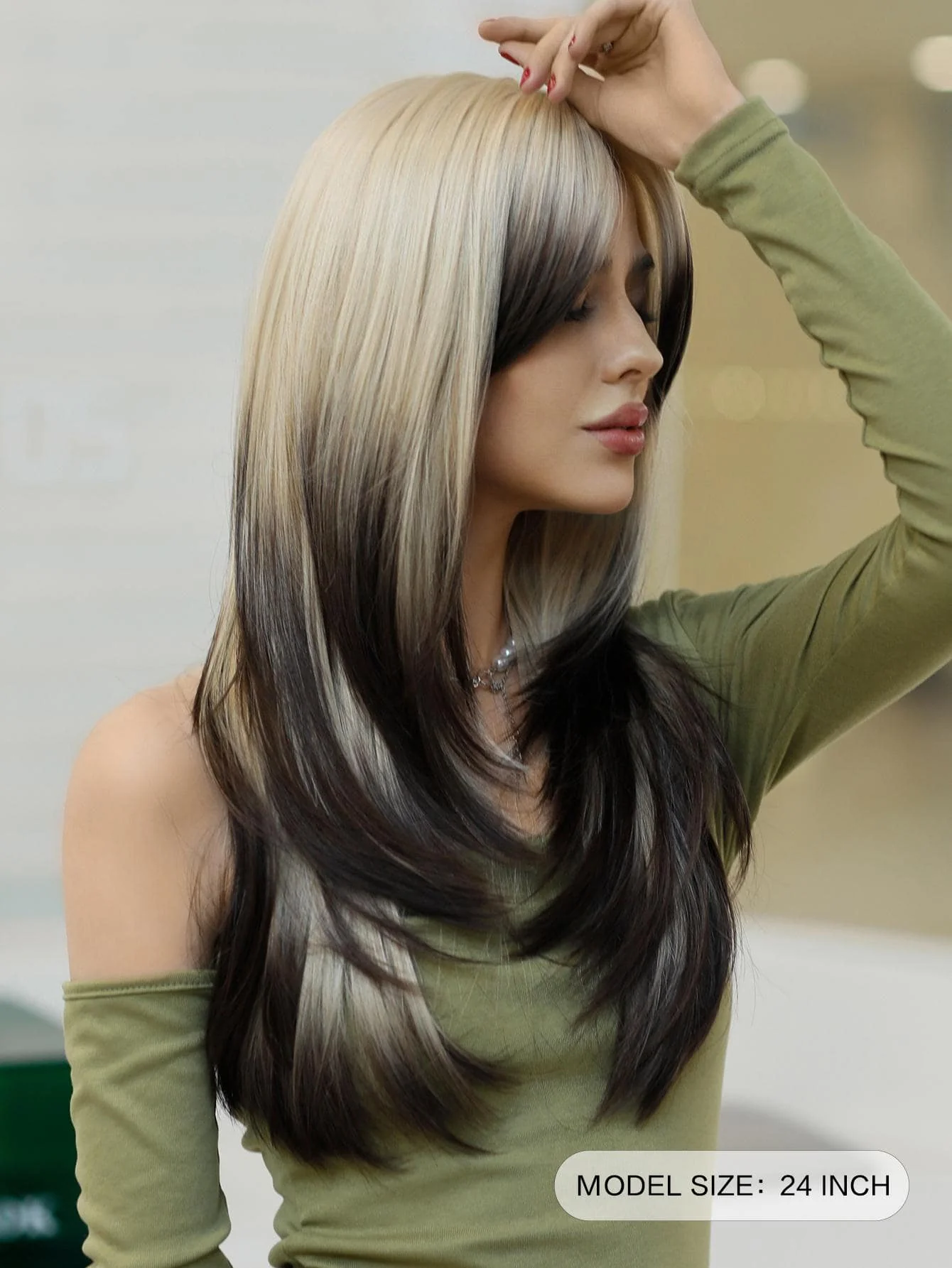 Layered Synthetic Long Ombre Blonde Wig With Dark Roots - Image 16