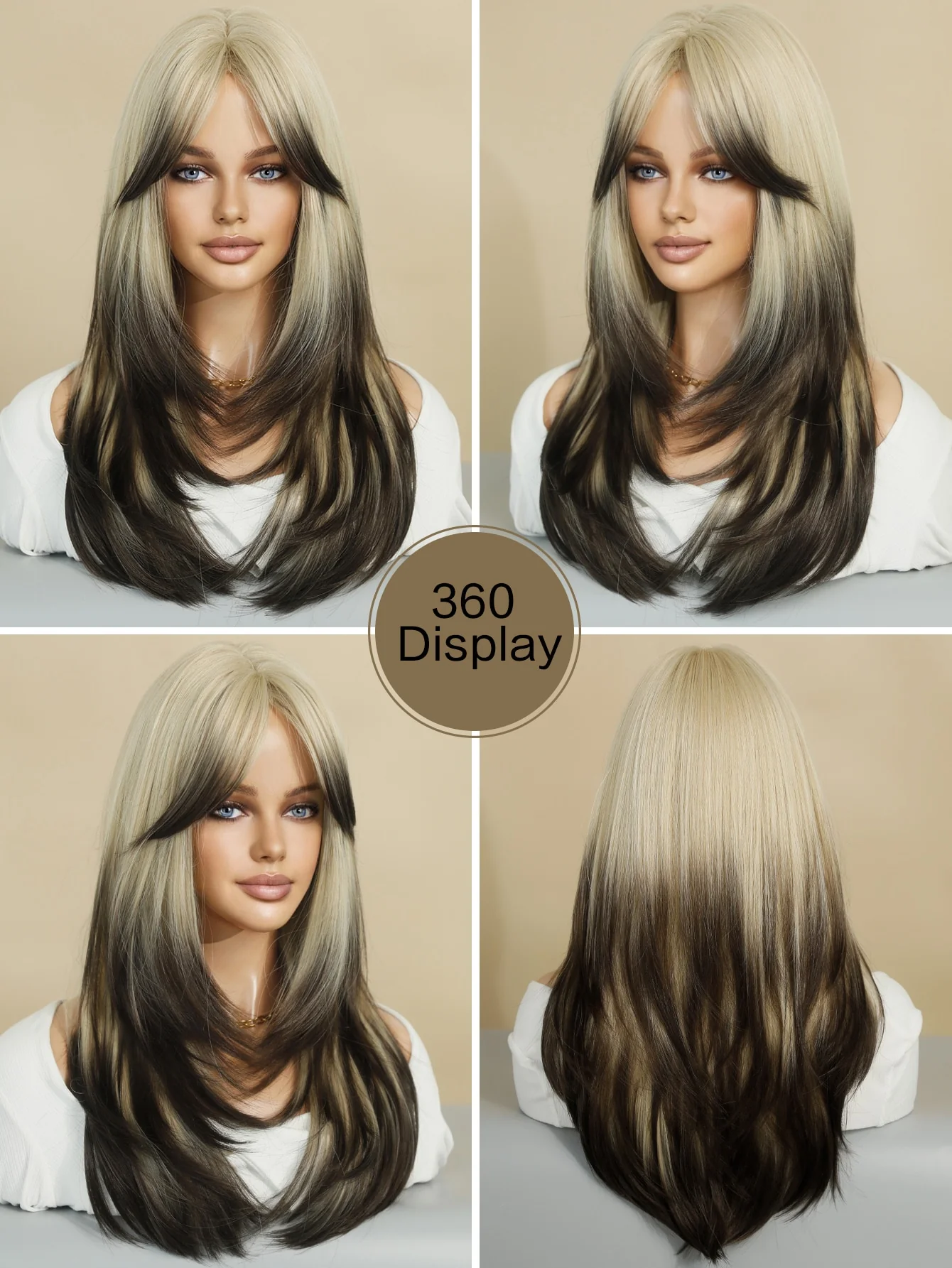 Layered Synthetic Long Ombre Blonde Wig With Dark Roots - Image 18