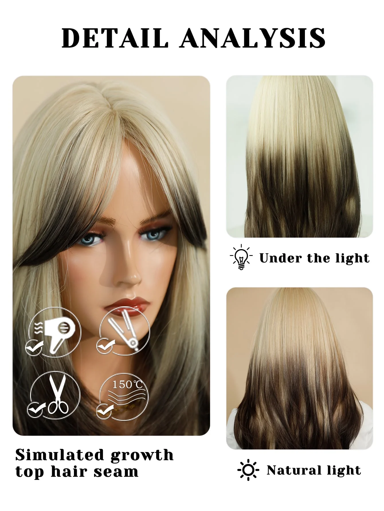 Layered Synthetic Long Ombre Blonde Wig With Dark Roots - Image 19