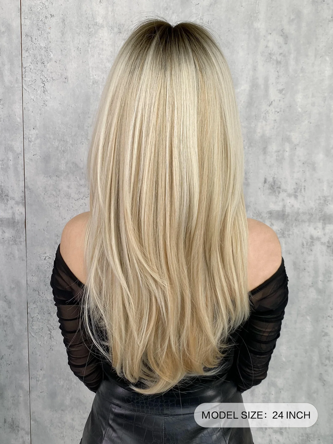 Layered Synthetic Long Ombre Blonde Wig With Dark Roots - Image 5