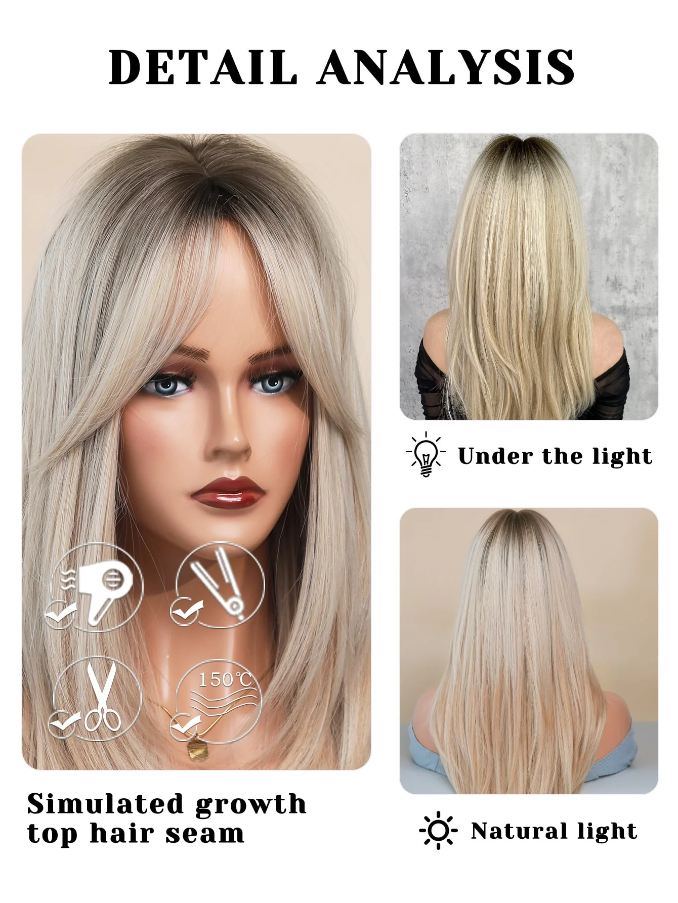Layered Synthetic Long Ombre Blonde Wig With Dark Roots - Image 7