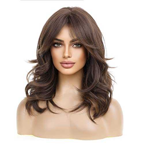 Layered Warm Brown Synthetic Curly Hair Wig with Bangs - Image 3