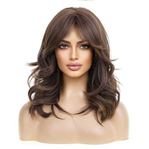 Layered Warm Brown Synthetic Curly Hair Wig with Bangs - Image 4