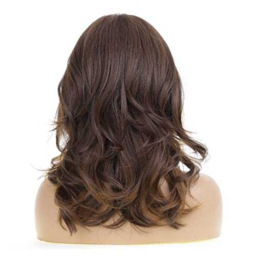 Layered Warm Brown Synthetic Curly Hair Wig with Bangs - Image 5