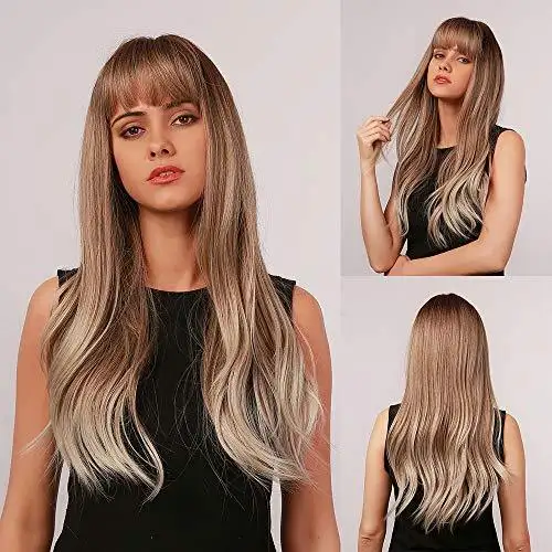 Light Brown Blonde Ombre Long Straight Synthetic Heat Resistant Wig - Image 48