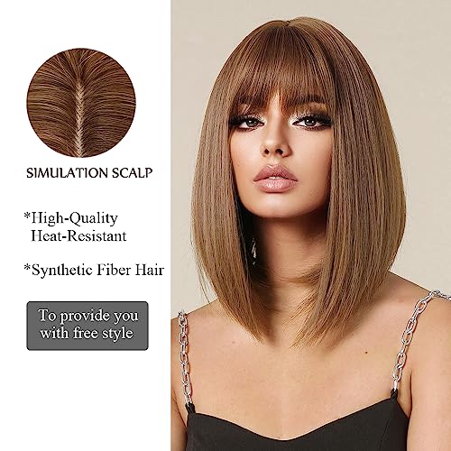 Light Golden Auburn Brown Bob Wig With Bangs - Image 3