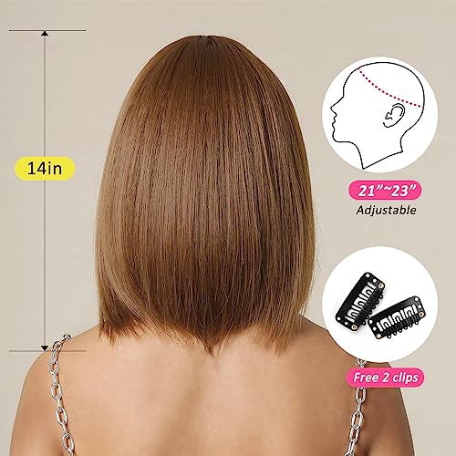 Light Golden Auburn Brown Bob Wig With Bangs - Image 4