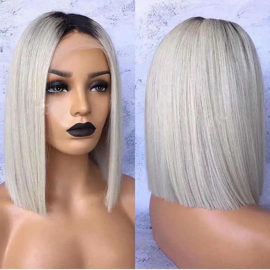 Kim Light Grey Heat Resistant Bob Style Lace Front Wig - Image 2
