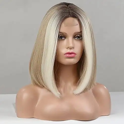 Light Ombre Blonde Lace Front Bob wigs with middle part - Image 3