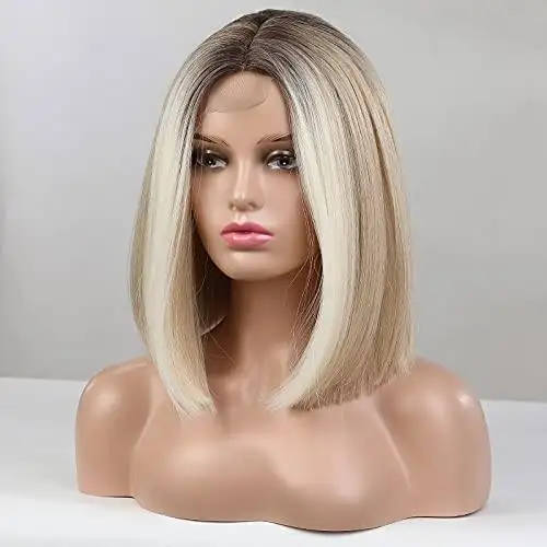 Light Ombre Blonde Lace Front Bob wigs with middle part - Image 4