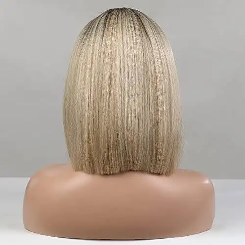 Light Ombre Blonde Lace Front Bob wigs with middle part - Image 5