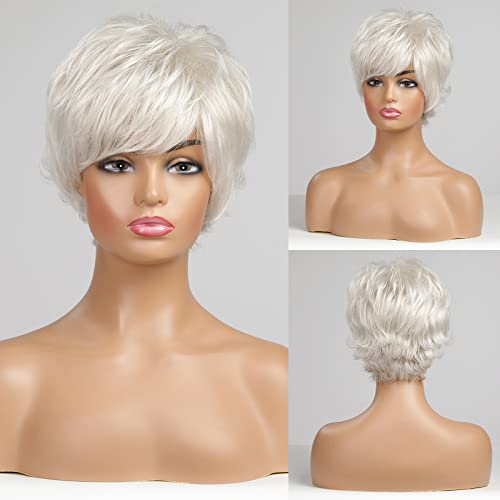 Light Silver Grey Hair Pixie Cut Human Hair Blend Wig - Image 2