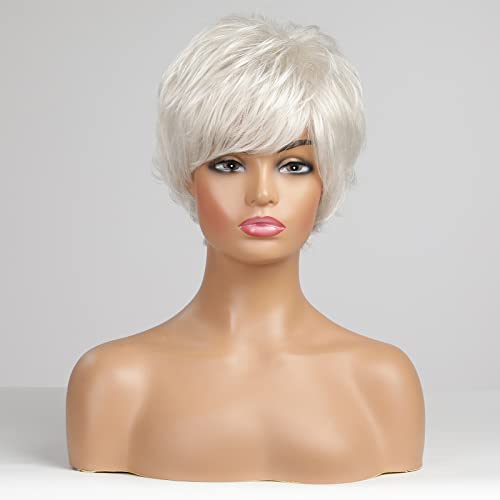 Light Silver Grey Hair Pixie Cut Human Hair Blend Wig - Image 3
