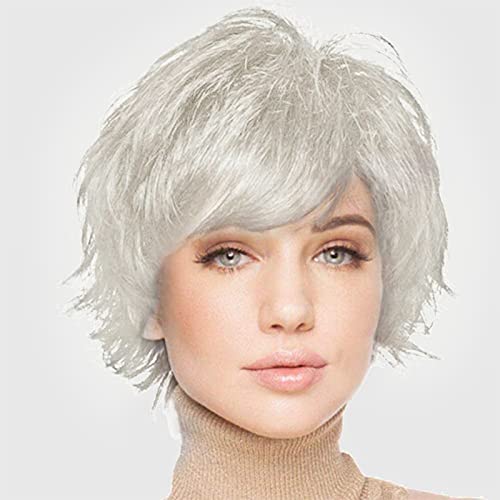 Light Silver Grey Hair Pixie Cut Human Hair Blend Wig - Image 4