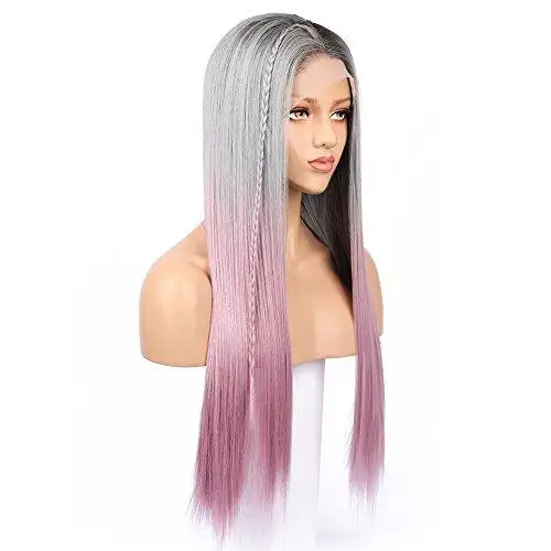 Lika Pink & Gray Kanekalon Fibre Full Lace Wig 22" Long - Image 2