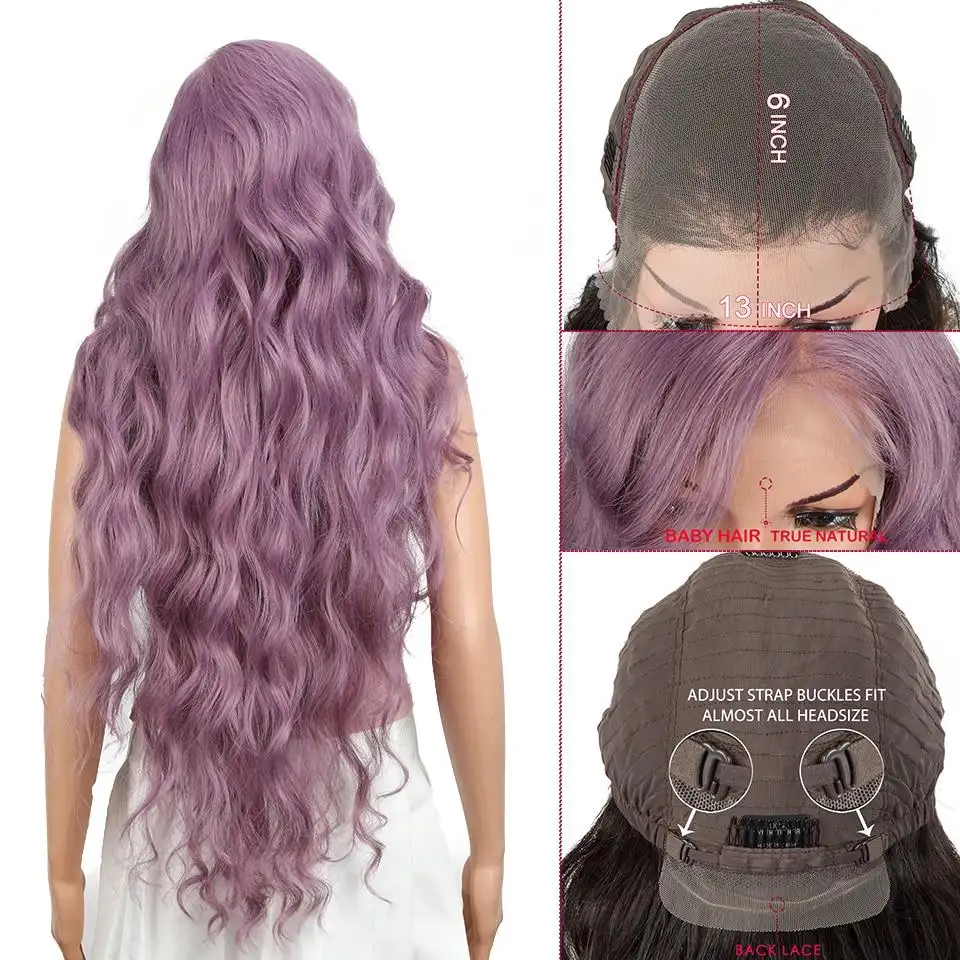 Lilac, Synthetic Lace Front Wigs Extra Long Deep Natural Wave Ombre Coloured Fashion Wig - Image 4