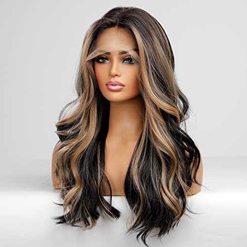 Long Black and Blonde Highlight Lace Front Wig - Image 3