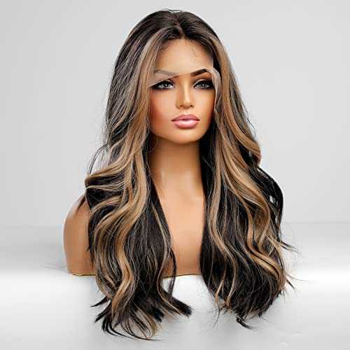Long Black and Blonde Highlight Lace Front Wig - Image 4
