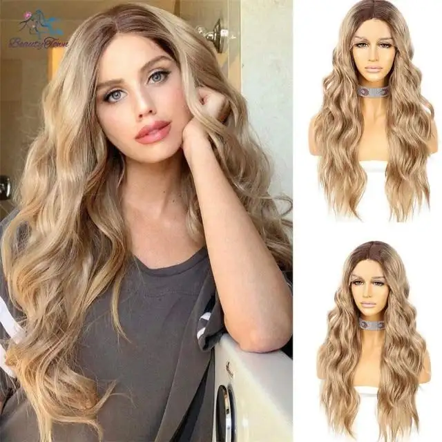 Long Body Wave Ombre Brown Lace Wig with Middle Part - Image 2