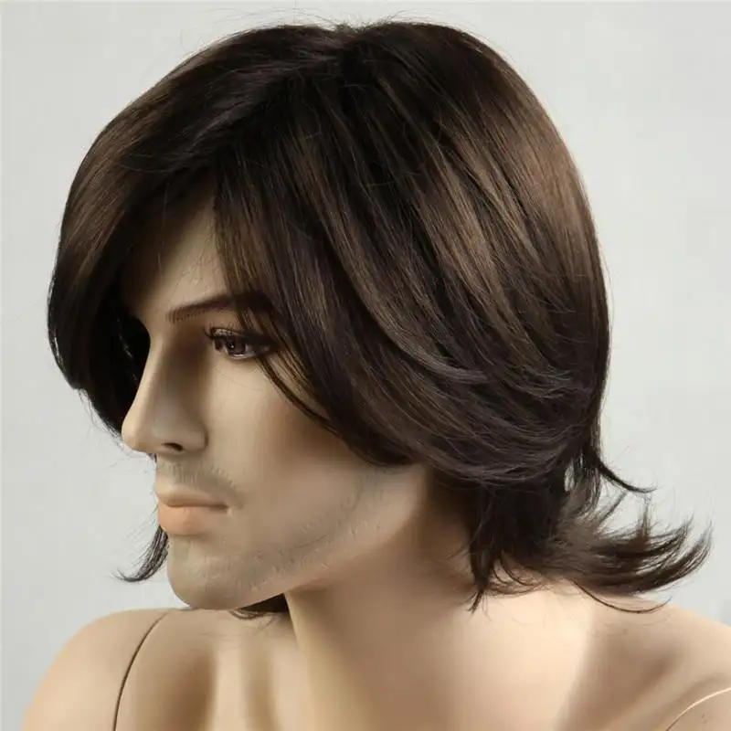 Long Brown Layered Synthetic Wig for Men - Image 2
