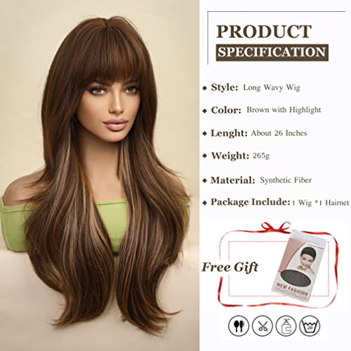 Long Brown Wig with Highlights - Image 2