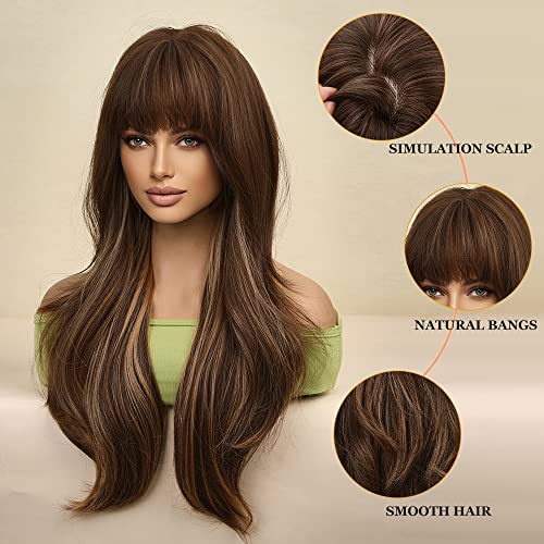 Long Brown Wig with Highlights - Image 3