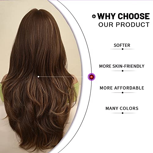 Long Brown Wig with Highlights - Image 4