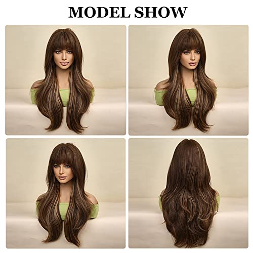 Long Brown Wig with Highlights - Image 5