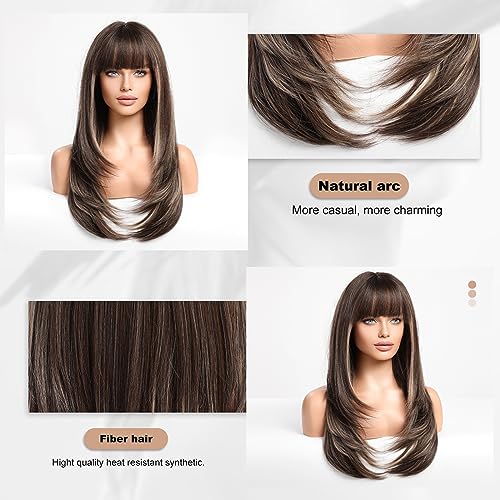 Long Dark Brown and Blonde Highlighted Wig - Image 4