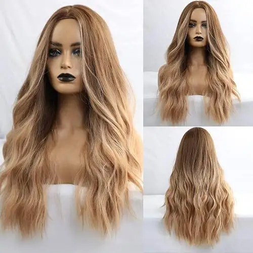 Long Golden Brown Wavy Heat Friendly Wig - Image 4