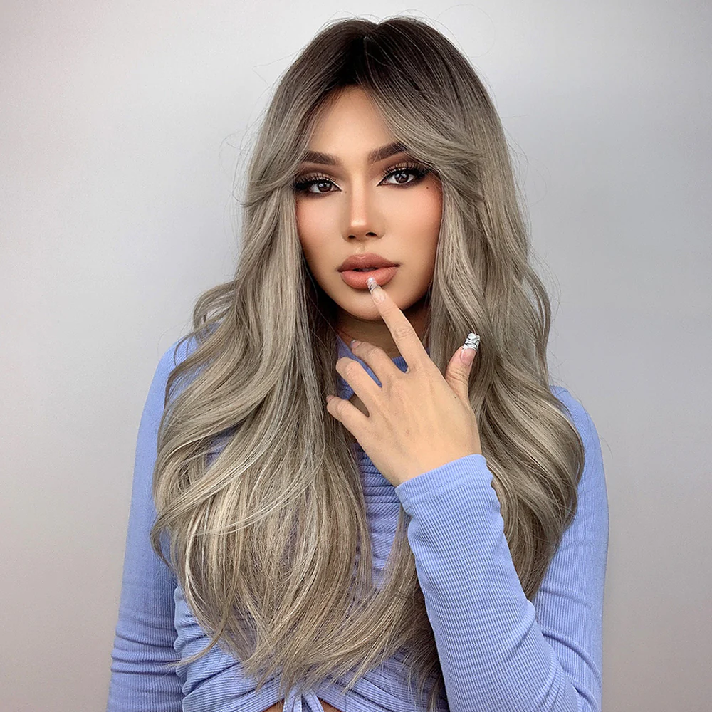 Long Gray Ash White Ombre Synthetic Wig Heat Resistant Hair - Image 2