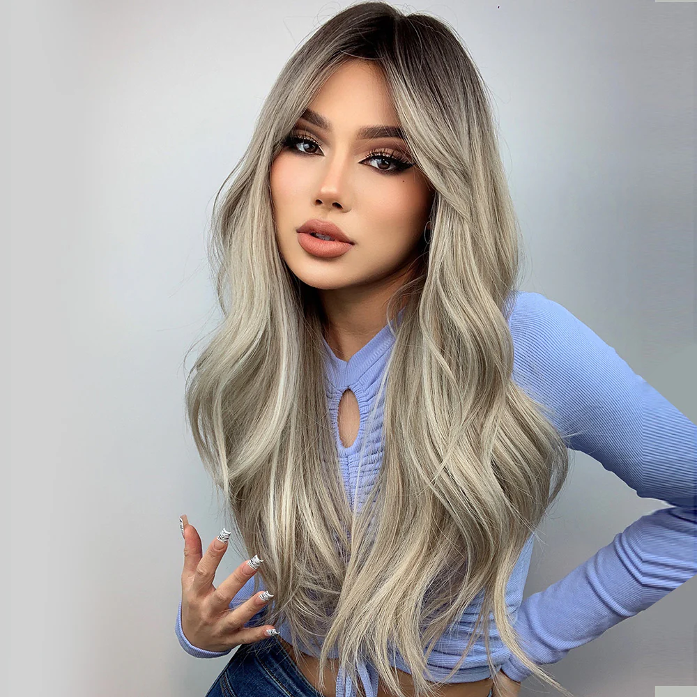 Long Gray Ash White Ombre Synthetic Wig Heat Resistant Hair - Image 4