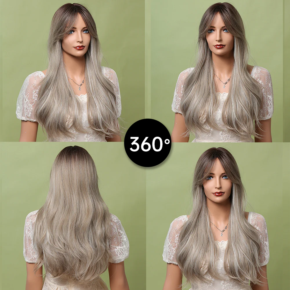 Long Gray Ash White Ombre Synthetic Wig Heat Resistant Hair - Image 5