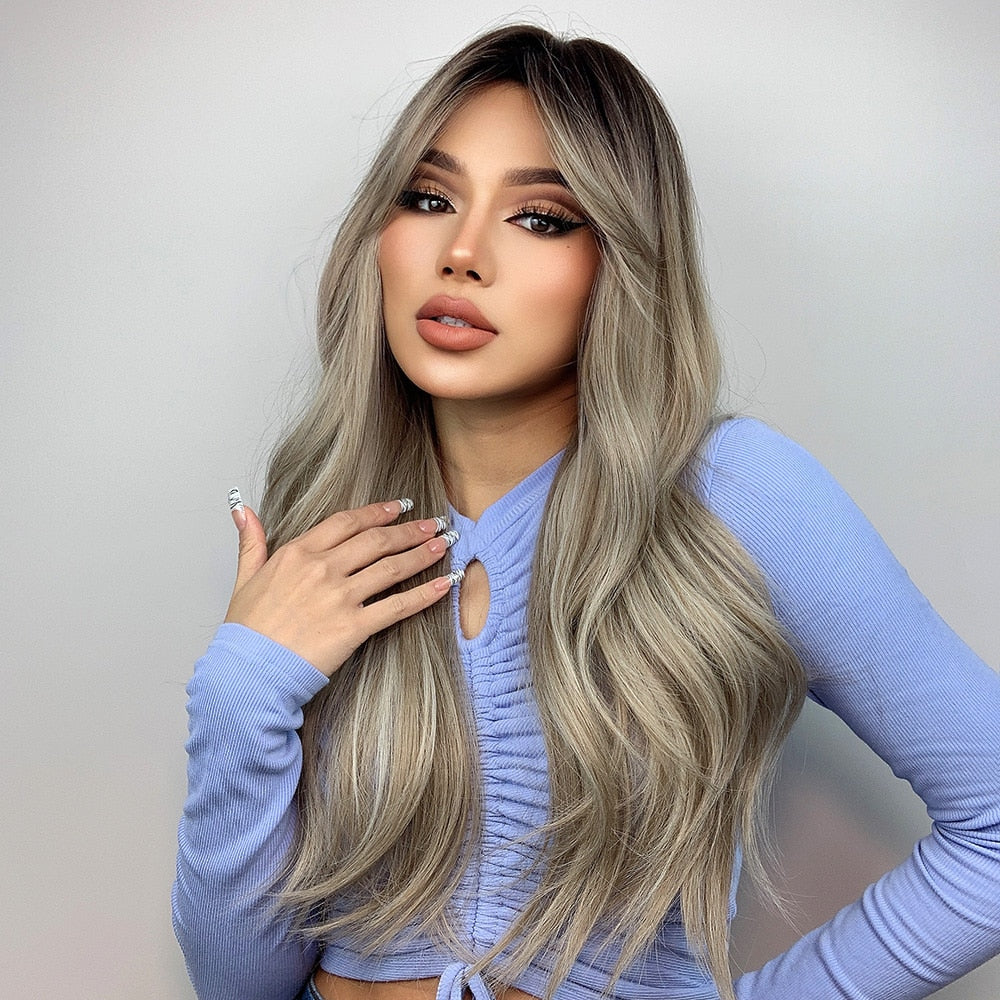 Long Gray Ash White Ombre Synthetic Wig Heat Resistant Hair - Image 6