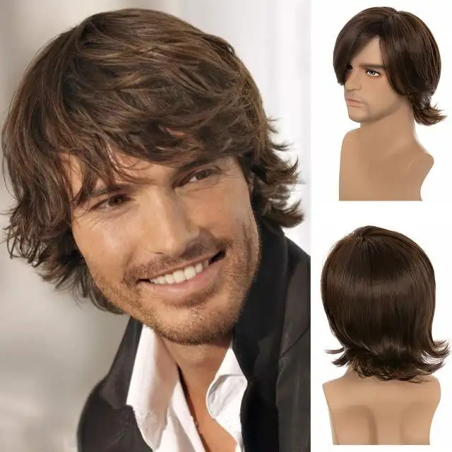 Long Layered Mens Synthetic Wig with full bangs - Image 6
