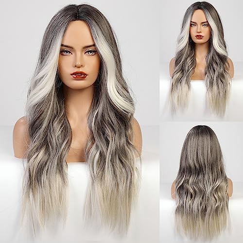 Long Ombre Blonde Gray Wavy Wig - Image 3