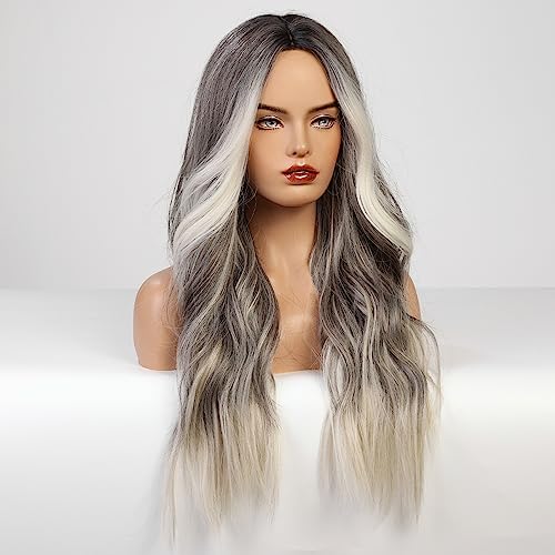 Long Ombre Blonde Gray Wavy Wig - Image 5
