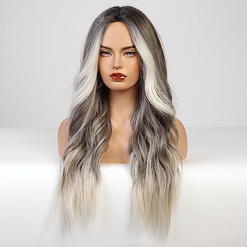 Long Ombre Blonde Gray Wavy Wig - Image 6