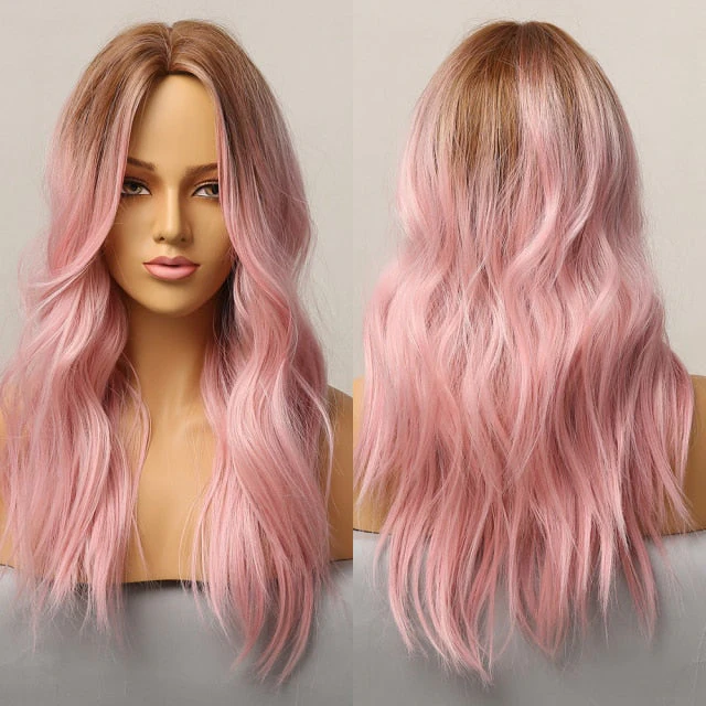 Long Ombre Brown Light Pink Wig - Image 2