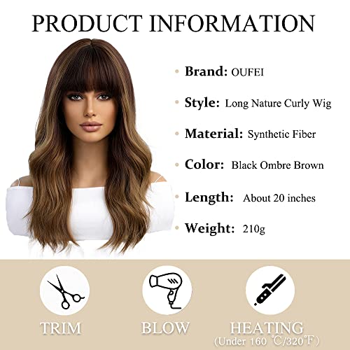 Long  Ombre Brown Wigs with bangs and body wave texture - Image 2