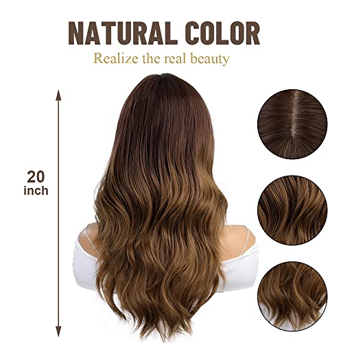 Long  Ombre Brown Wigs with bangs and body wave texture - Image 4