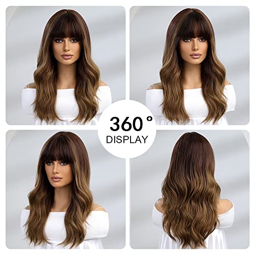 Long  Ombre Brown Wigs with bangs and body wave texture - Image 5