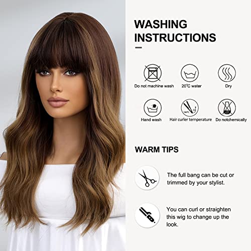 Long  Ombre Brown Wigs with bangs and body wave texture - Image 6