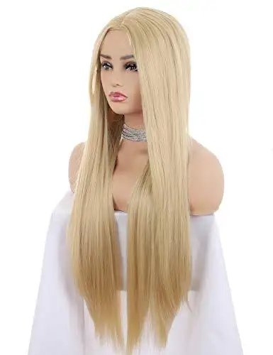 Long Straight Blonde Wig with Middle Part - Image 3