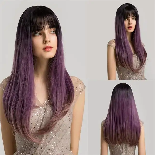 Long Straight Fashion Wig with Bangs - Image 2