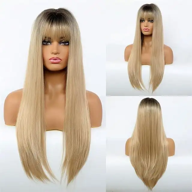 Long Straight Fashion Wig with Bangs - Image 3