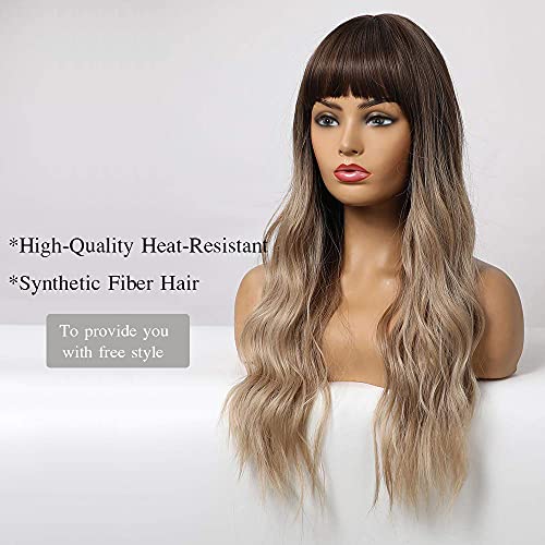 Long Wavy Ash Blonde wig with bangs - Image 2