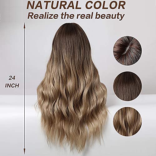 Long Wavy Ash Blonde wig with bangs - Image 3