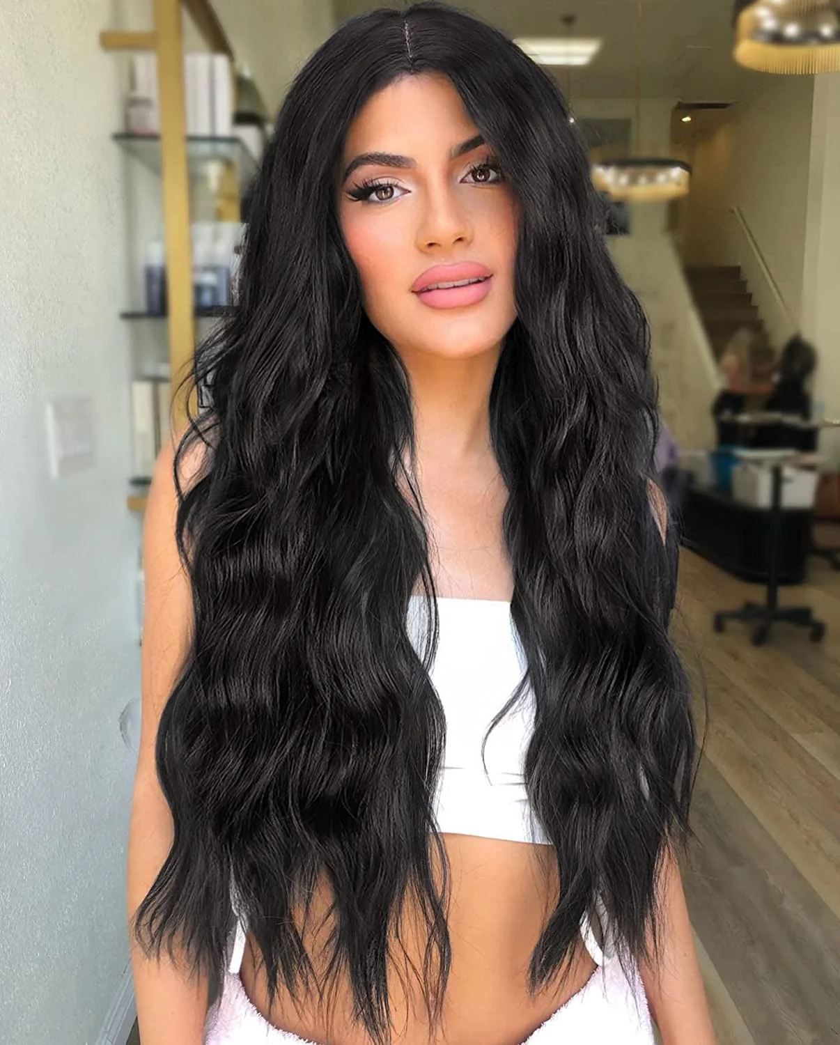 Long Wavy Black Human Hair Wig, Remy Full Lace - Image 3