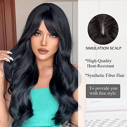 Long Wavy Black Wig With Bangs - Image 3
